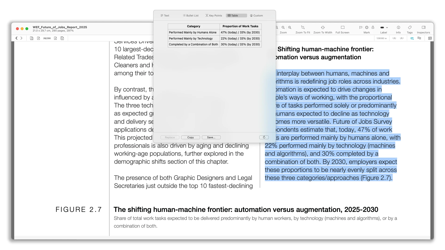 Summarisation of selected text into a table using AI within DEVONthink 4, screenshot by TheFeather.sg